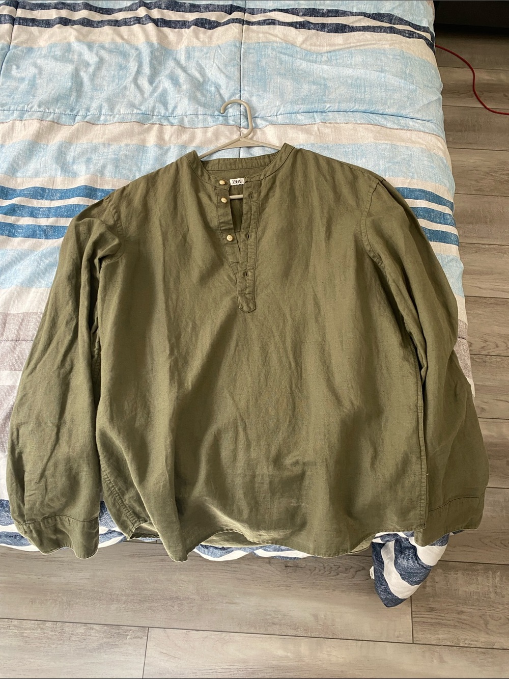 Zara Olive Green Casual Button-Down Long Sleeve Shirt